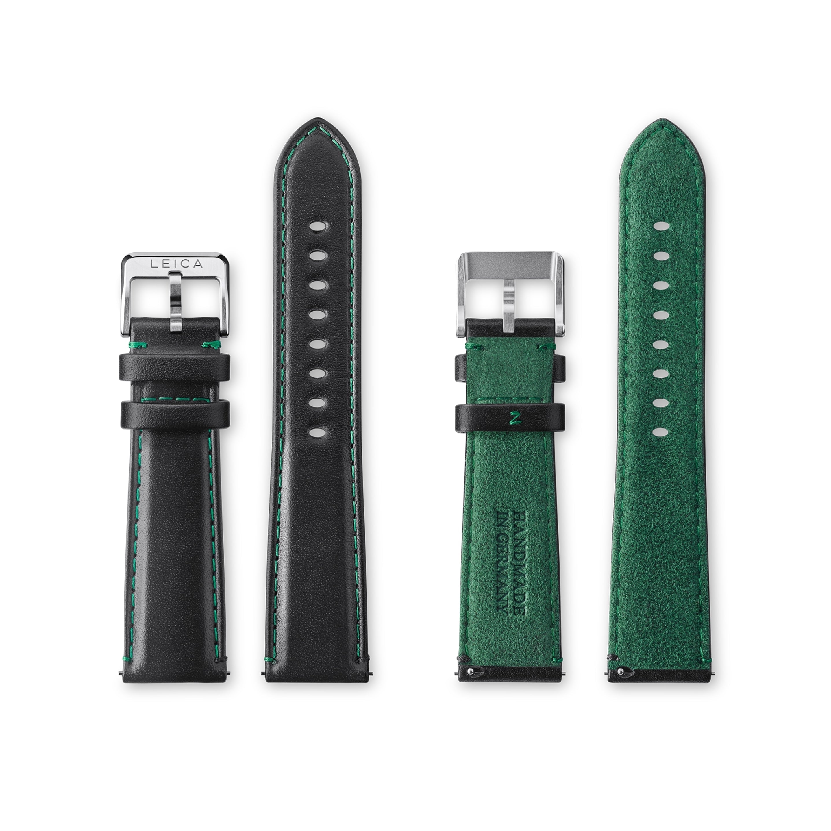 Leica ZM 1/ ZM 2 Calf-leather strap, Alcantara green backlining, mounted stainless-steel pin buckle